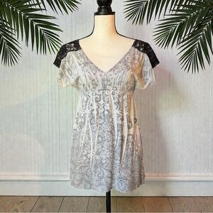 LOVE CULTURE Y2K Gray Lace Sleeve Tunic Top S Chico Boho Emo Goth